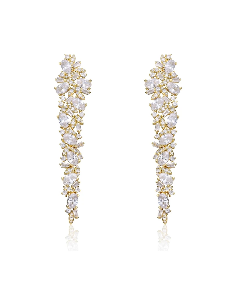 14k Gold Plated Cubic Zirconia Linear Formal Dangle Earrings