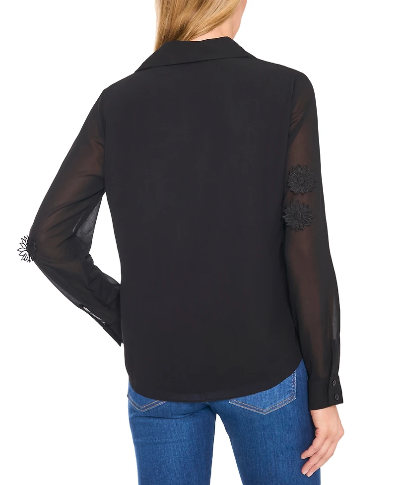 CeCe Women's Long-Sleeve Blouse with Floral Applique