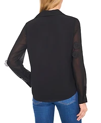 CeCe Women's Long-Sleeve Blouse with Floral Applique