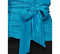 Alex Evenings Women's Square-Neck Tie-Waist Taffeta Blouse