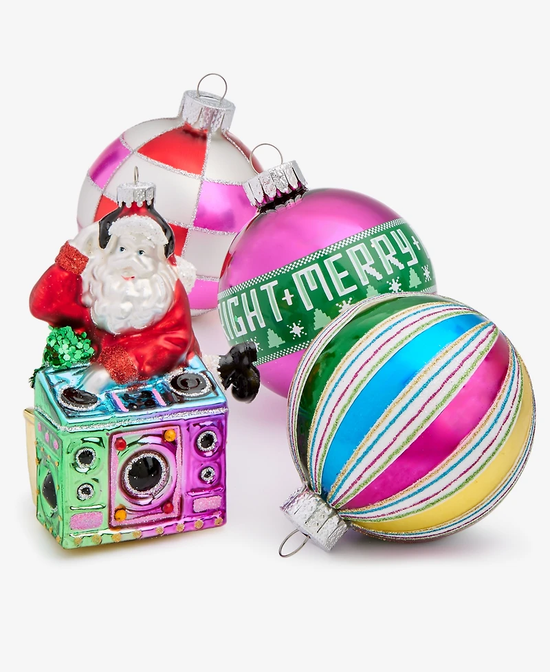 Holiday Lane Whimsy Set of 4 Glass Ornaments, Macy's Exclusive
