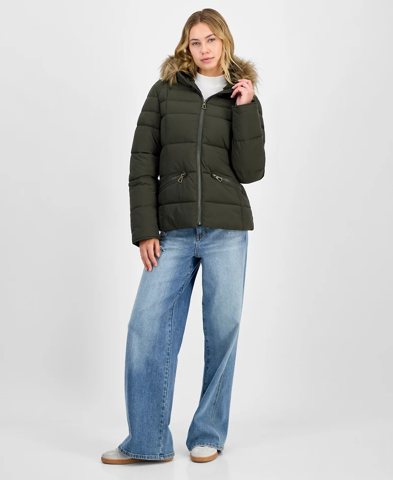 Maralyn & Me Juniors' Faux-Fur Hooded Puffer Coat