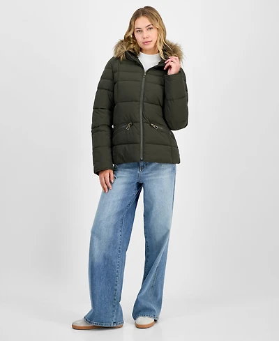 Maralyn & Me Juniors' Faux-Fur Hooded Puffer Coat