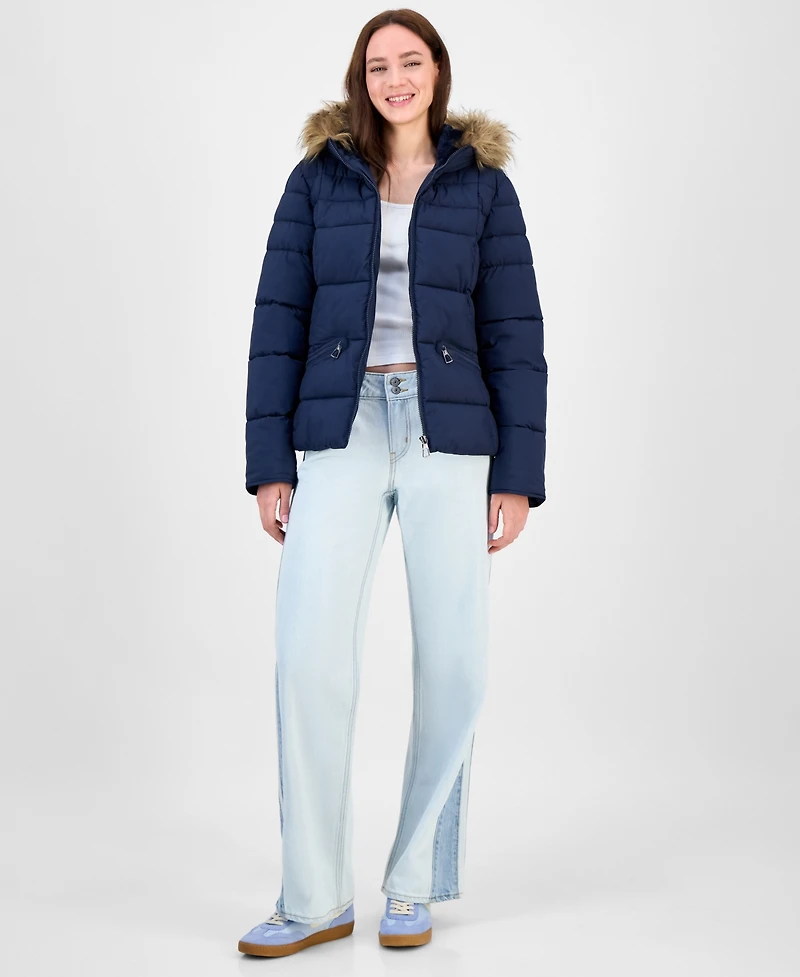 Maralyn & Me Juniors' Faux-Fur Hooded Puffer Coat