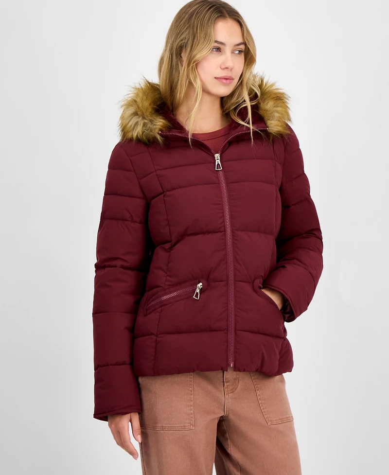 Maralyn & Me Juniors' Faux-Fur Hooded Puffer Coat
