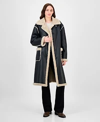 Maralyn & Me Juniors' Long Faux-Shearling-Trimmed Coat