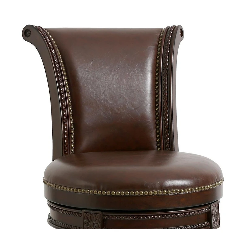 Faux Leather And Solid Wood Swivel Counter Height Bar Chair