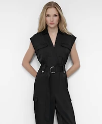 Dkny Women's Cap-Sleeve Belted Cargo Jumpsuit