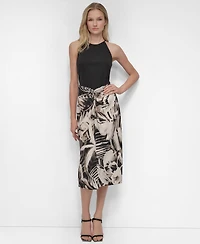 Dkny Women's Mixed-Media Tie-Front Midi Dress