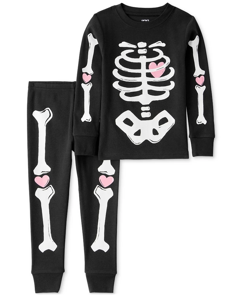 Carter's Toddler Girls Glow-in-The-Dark Skeleton Pajamas, 2 Piece Set