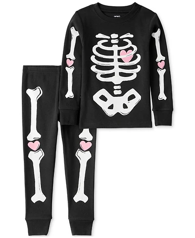 Carter's Toddler Girls Glow-in-The-Dark Skeleton Pajamas, 2 Piece Set