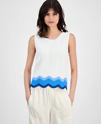 T Tahari Women's Crewneck Striped-Hem Sleeveless Sweater