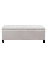 Tufted Upholstered Storage Bench with Button Top, Solid Wood Legs for Bedroom or Living Room, Hidden Blanket-The Pop Home