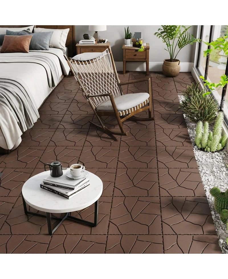Streamdale 12" Deck Tiles, Diy Interlocking, Indoor/Outdoor, Easy Install, 44pcs Red Brown