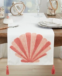 Saro Lifestyle Ocean Breeze Embroidered Seashell Table Runner, 16" x 72"
