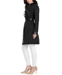 Guess Women's Faux-Leather-Trim Belted Trench Coat
