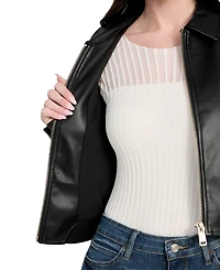 Guess Women's Faux-Leather Zip-Front Bomber Jacket