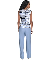 Calvin Klein Petite Striped Pleated-Neck Top