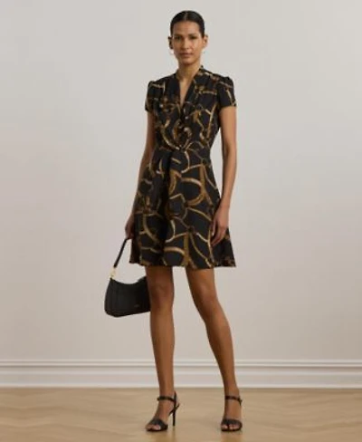 Lauren Ralph Lauren Womens Belting Print Crepe Tie Front Dress 0 14p