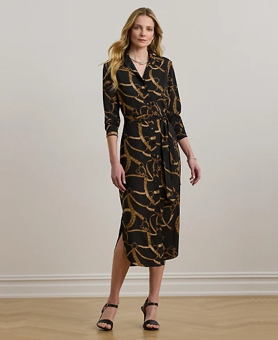 Lauren Ralph Women's Belting-Print Crepe Shirtdress