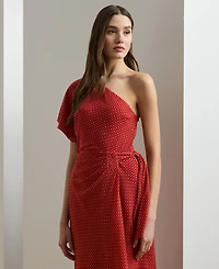 Lauren Ralph Women's Geo-Print Georgette One-Shoulder Dress