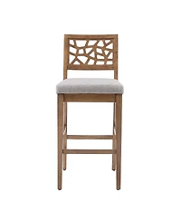 Set of 1 Counter Height Stool with Upholstered Seat, Cracked Ice Back Oak Veneer for Kitchen Island or Dining Room-The Pop Home