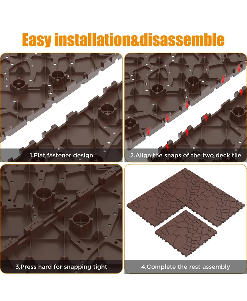 Streamdale 12" Patio Deck Tiles, Diy interlocking, 44pcs Red Brown