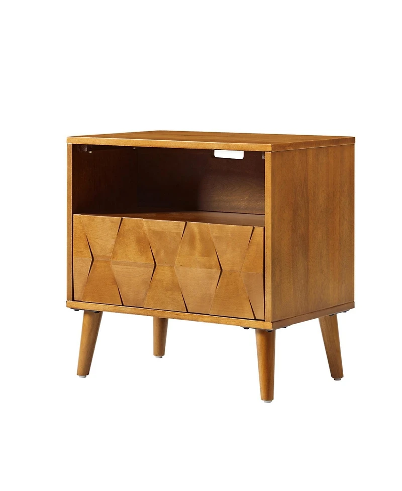 Zenaida Mid-century Modern Nightstand with Charging Ports and Hidden Drawer