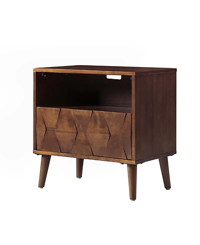 Zenaida Mid-century Modern Nightstand with Charging Ports and Hidden Drawer
