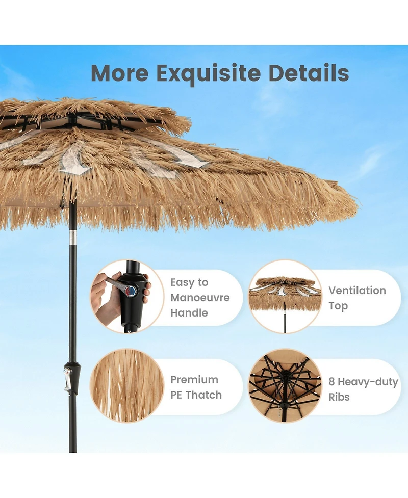 Gymax 8.8 Ft Hawaiian Style Umbrella Thatched Tiki Umbrella w/8 Ribs Sun-proof Fabric