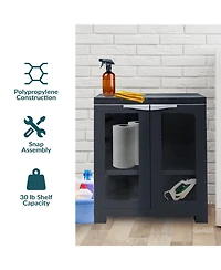 Versatile Plastic Storage Cabinet with Adjustable Shelf and 2 Windows - Charcoal - 25.5"
