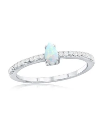 Sterling Silver Oval White Synthetic Opal Cz Ring