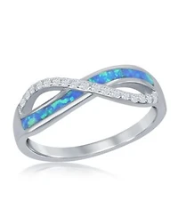 Sterling Silver Cz Blue Inlay Synthetic Opal Infinity Ring