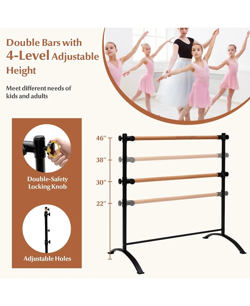 Portable Freestanding Double Ballet Barre for Home Dance and Stretching