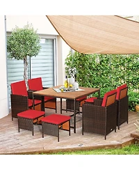 Gymax 9PC Rattan Wicker Patio Dining Set Outdoor Furniture Set w/ Cushion