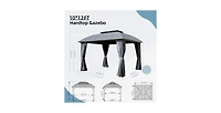 Outdoor Gazebo 10'x12', Permanent Hardtop Gazebo with Aluminum Frame for Patios Deck Backyard, Galvanized Steel Double Roof, Curtains and Netting for