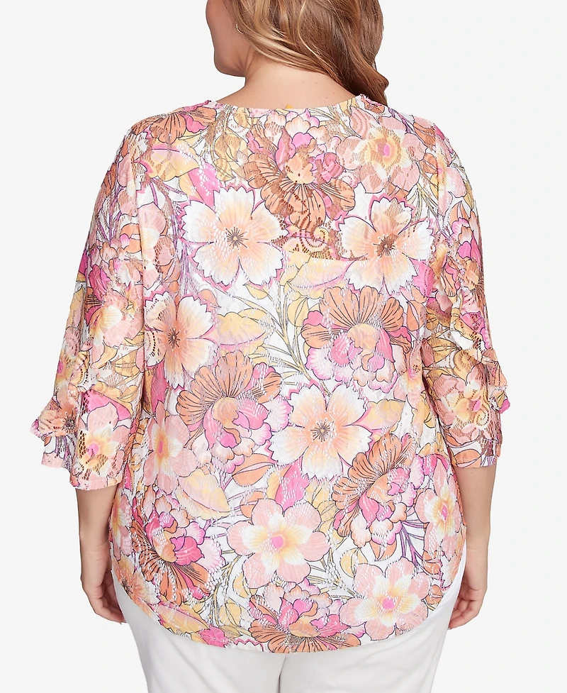 Ruby Rd. Plus Floral Printed Lace Lined Top