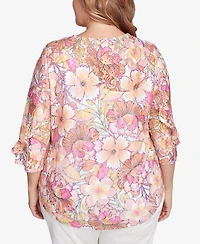 Ruby Rd. Plus Floral Printed Lace Lined Top