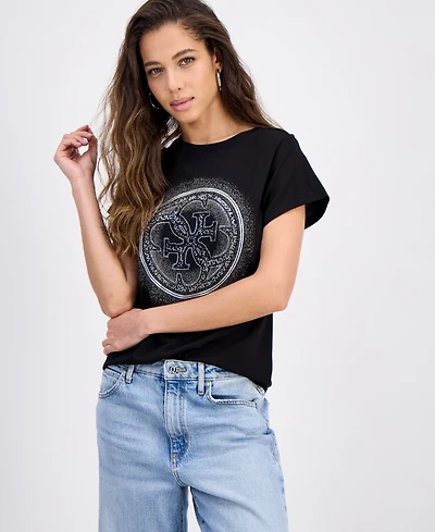 Guess Women's Cotton 4G Hotfix Short-Sleeve Crewneck Tee
