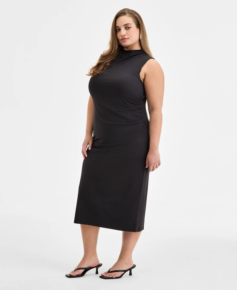 Bar Iii Trendy Plus Mock-Neck Midi Dress, Exclusively at Macy's