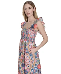 Vince Camuto Women's Printed Square-Neck Ruffle-Strap Dress