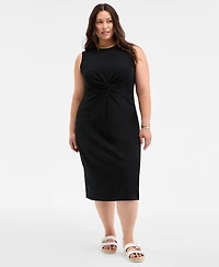 On 34th Trendy Plus Striped Knot-Front Knit Midi Dress