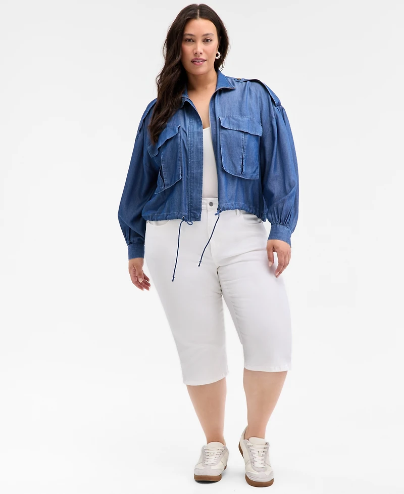 On 34th Trendy Plus Chambray Cropped Jacket, Exclusively at Macy's