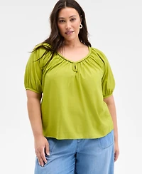 On 34th Trendy Plus Braided-Trim Short-Sleeve Top, Exclusively at Macy's