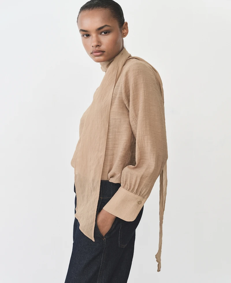 Mango Women's Textured Bow Blouse