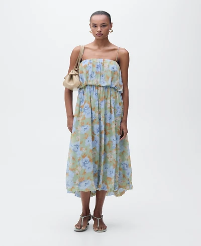 Mango Women's Gathered Waist Floral-Print Dress
