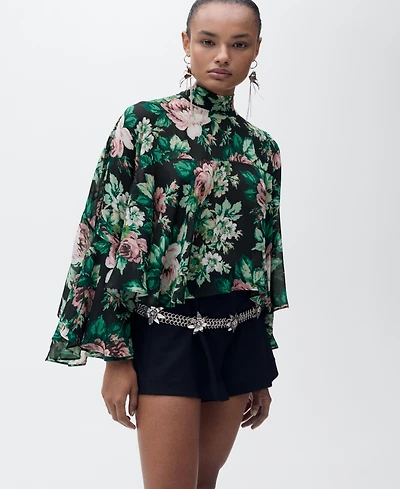 Mango Women's Floral-Print Turtleneck Blouse