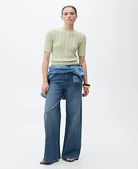 Mango Women's Short Sleeve Cable Knit Sweater