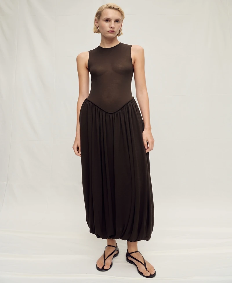 Mango Women's Puffed Hem Semi-Transparent Dress