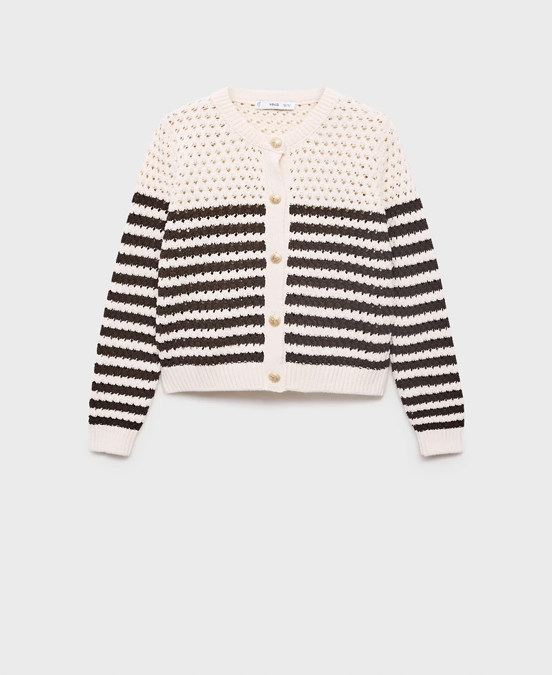 Mango Women's Striped Openwork Knitted Cardigan Sweater